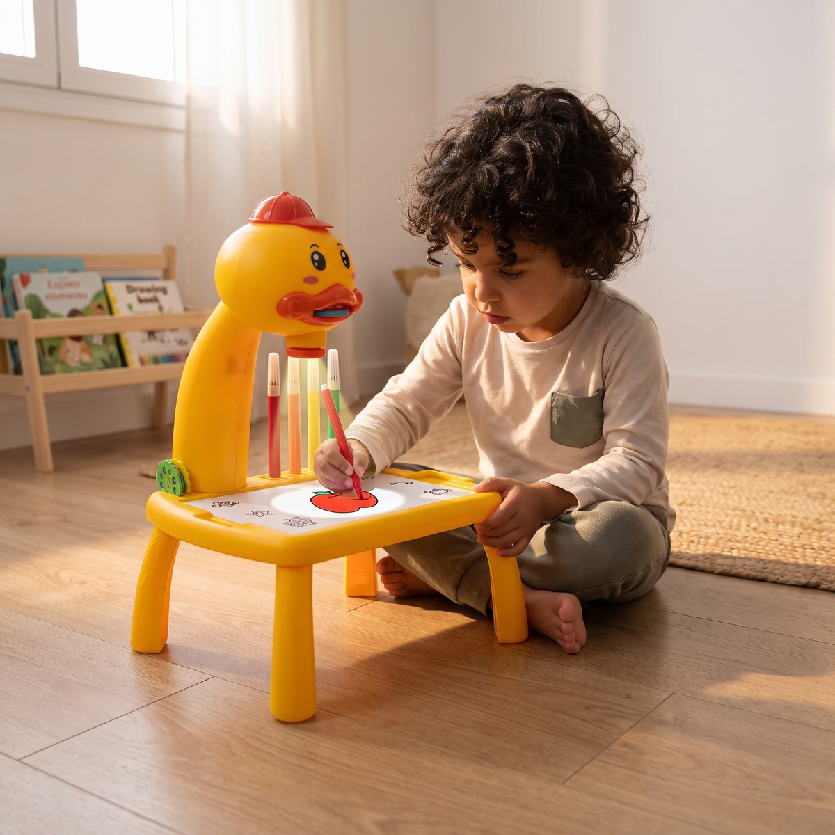 Mesita de dibujo con proyector pato amarillo - escena de uso