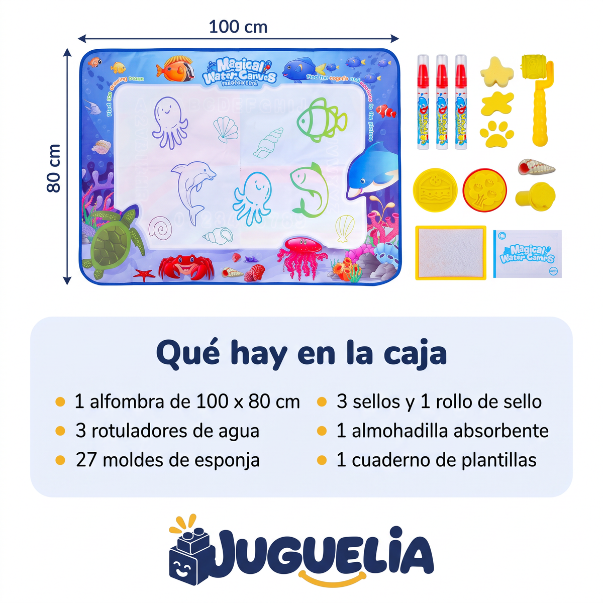 Alfombra magica para dibujar con agua - que hay en la caja