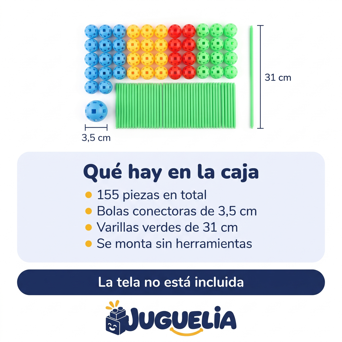 Kit de cabanas 155 piezas - que hay en la caja, la tela no va incluida