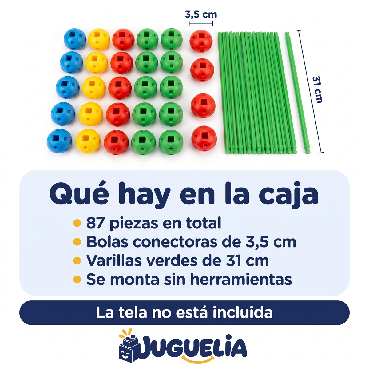 Kit de cabanas 87 piezas - que hay en la caja, la tela no va incluida