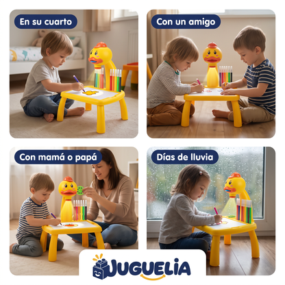 Mesita de dibujo con proyector pato amarillo - donde y con quien