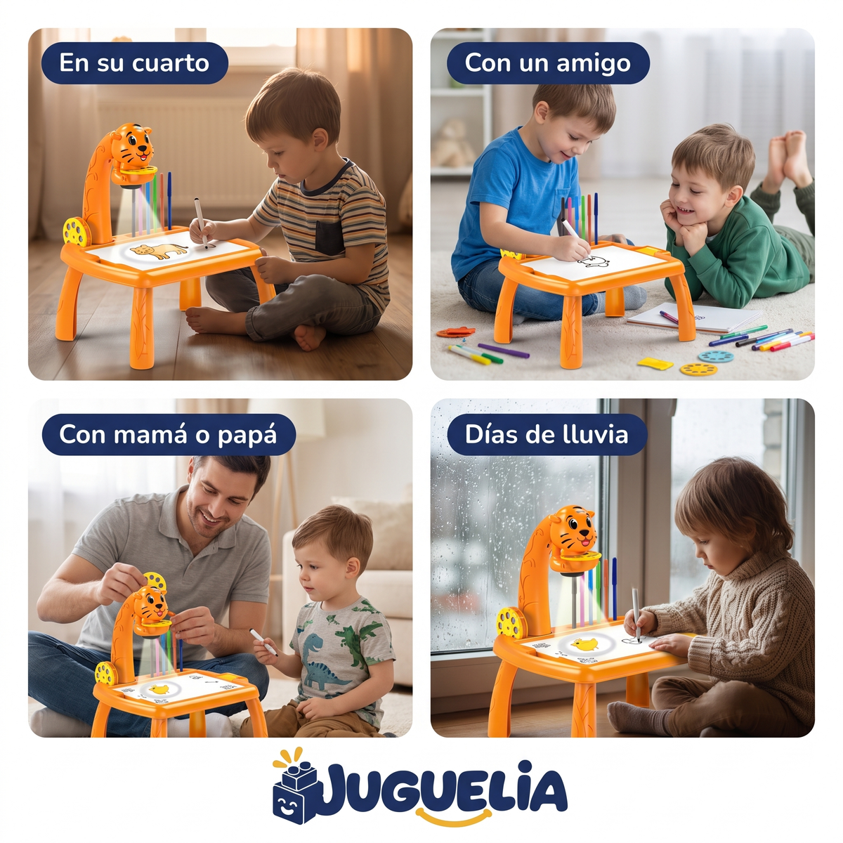 Mesita de dibujo con proyector tigre - donde y con quien
