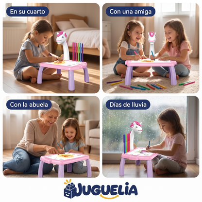 Mesita de dibujo con proyector unicornio rosa - donde y con quien
