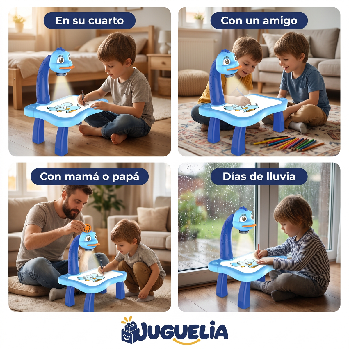 Mesita de dibujo con proyector dinosaurio azul - donde y con quien