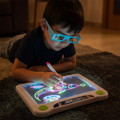 Pizarra mágica 3D — niño con las gafas 3D incluidas