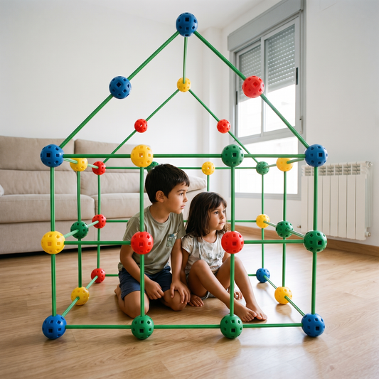 Kit de cabañas 155 piezas — cabaña montada con los niños dentro
