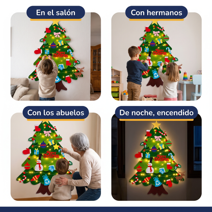 Árbol de Navidad de fieltro en cuatro escenas de casa